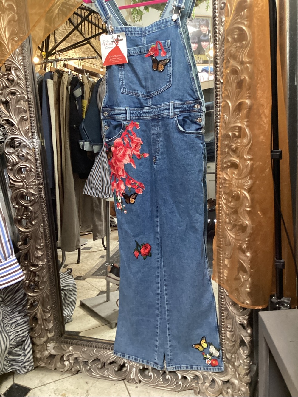Embroidered Denim Overalls with Butterfly & Floral Appliqué Super cool custom
